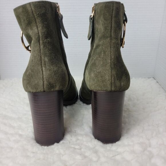 Tory Burch Sofia Women's Size 9 Boots Lug Sole Bootie Green Suede Shoes - Picture 4 of 10